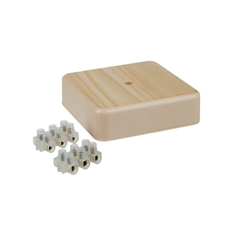 Коробка распаячная КМ41212-04 для открытой проводки безгалогенная (HF) 75х75х20мм сосна (6 клемм 6мм2) IEK