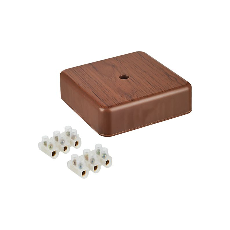 Коробка распаячная КМ41212-05 для открытой проводки безгалогенная (HF) 75х75х20мм дуб (6 клемм 6мм2) IEK