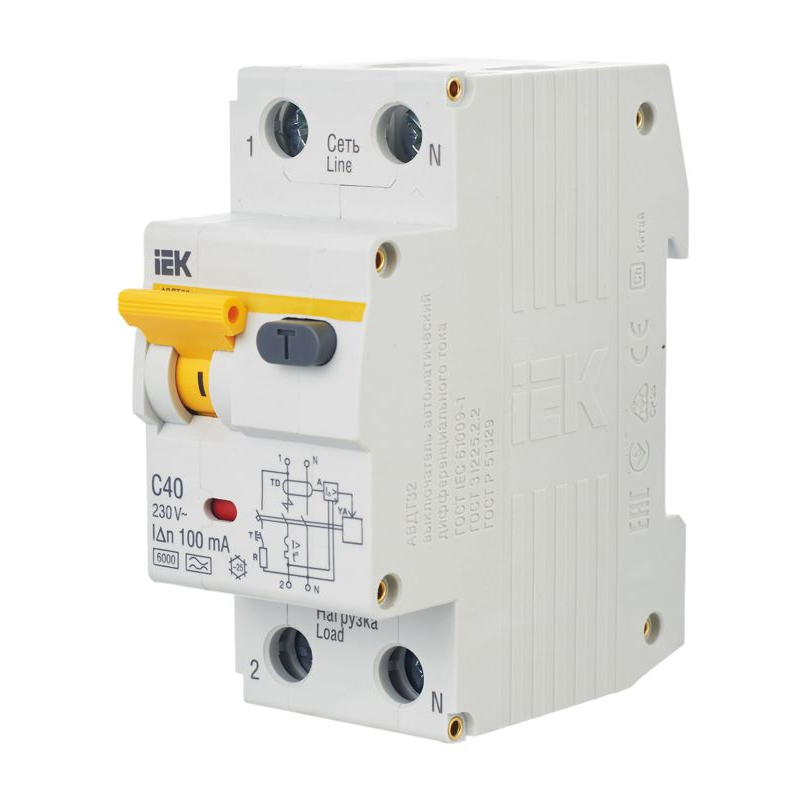 KARAT Автоматический выключатель дифференциального тока АВДТ 32 C40 100мА тип A IEK