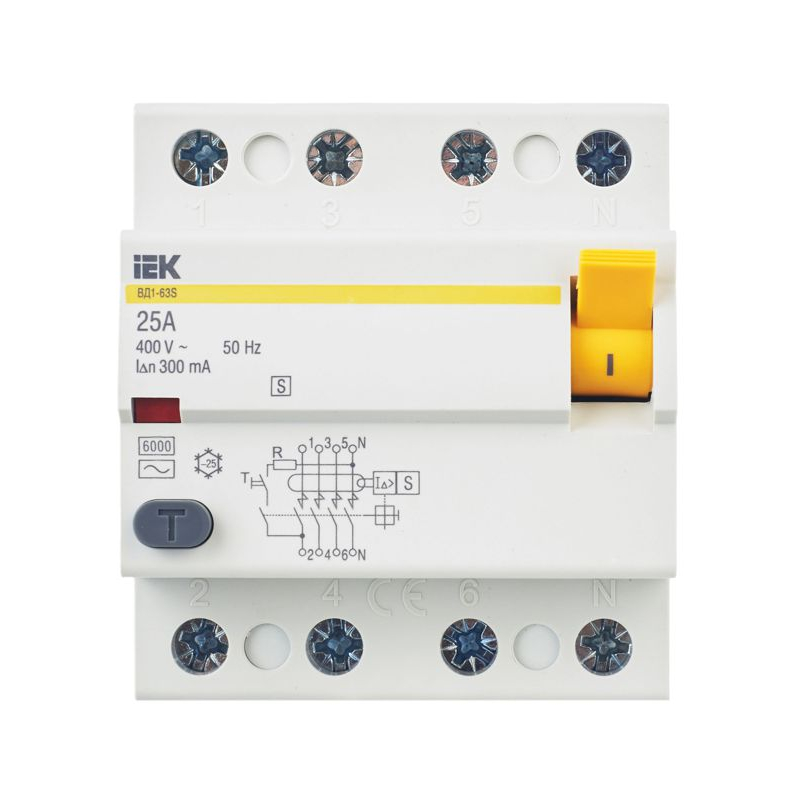 Выключатель дифференциальный (УЗО) ВД1-63S 4Р 25А 300мА IEK