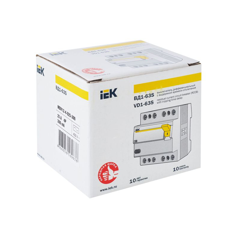 Выключатель дифференциальный (УЗО) ВД1-63S 4Р 25А 300мА IEK