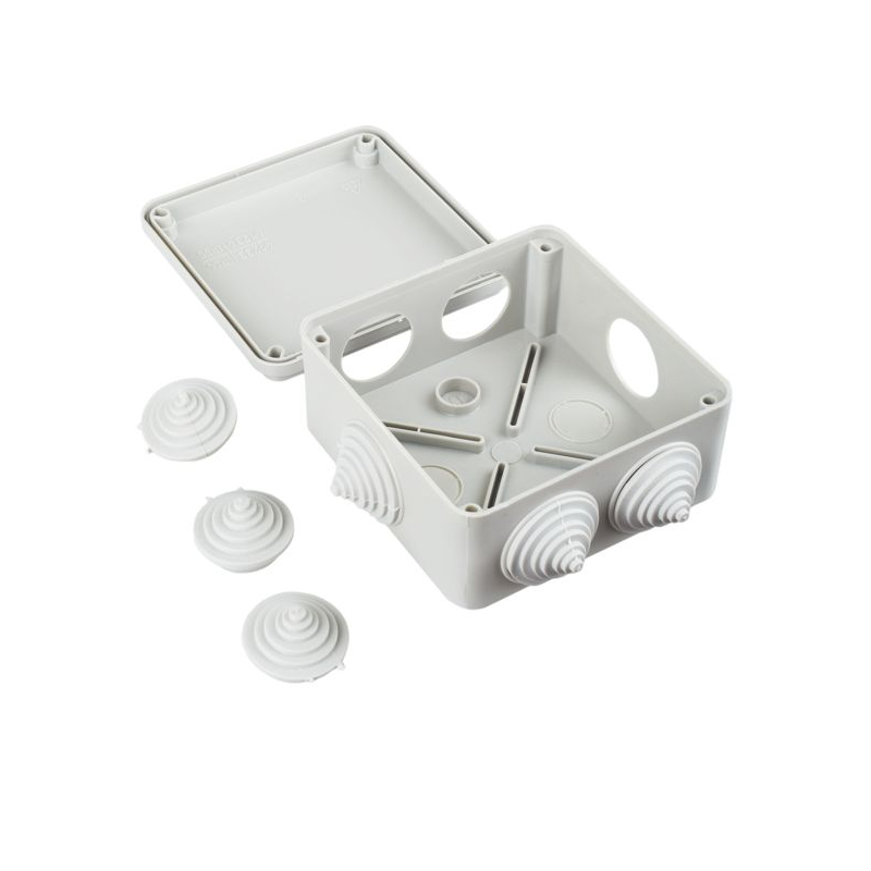 Коробка распаячная КМ41234 для открытой проводки безгалогенная (HF) 100х100х50мм IP55 6 гермовводов серая IEK