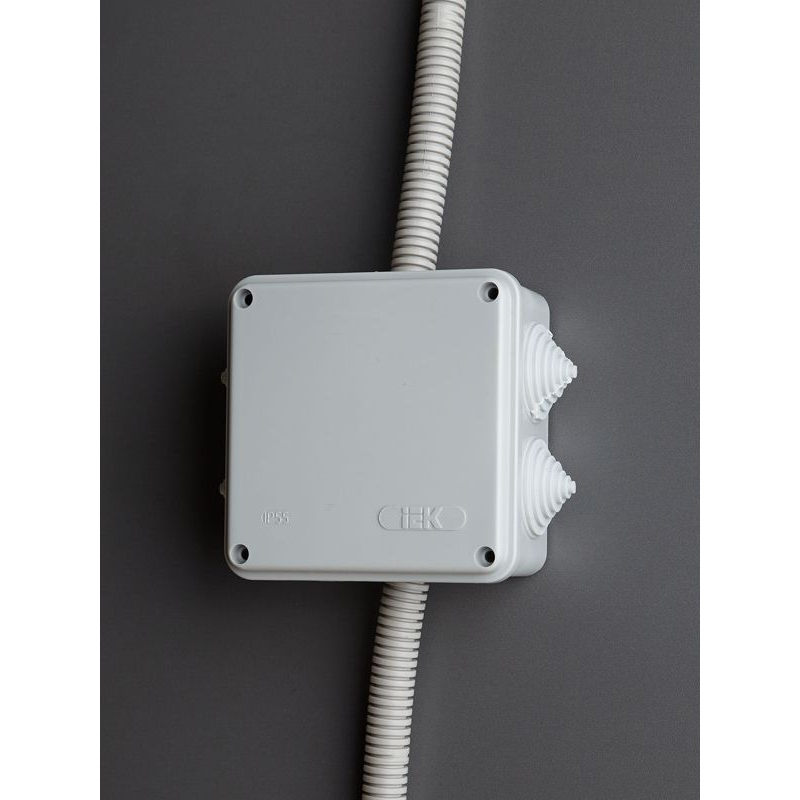 Коробка распаячная КМ41234 для открытой проводки безгалогенная (HF) 100х100х50мм IP55 6 гермовводов серая IEK