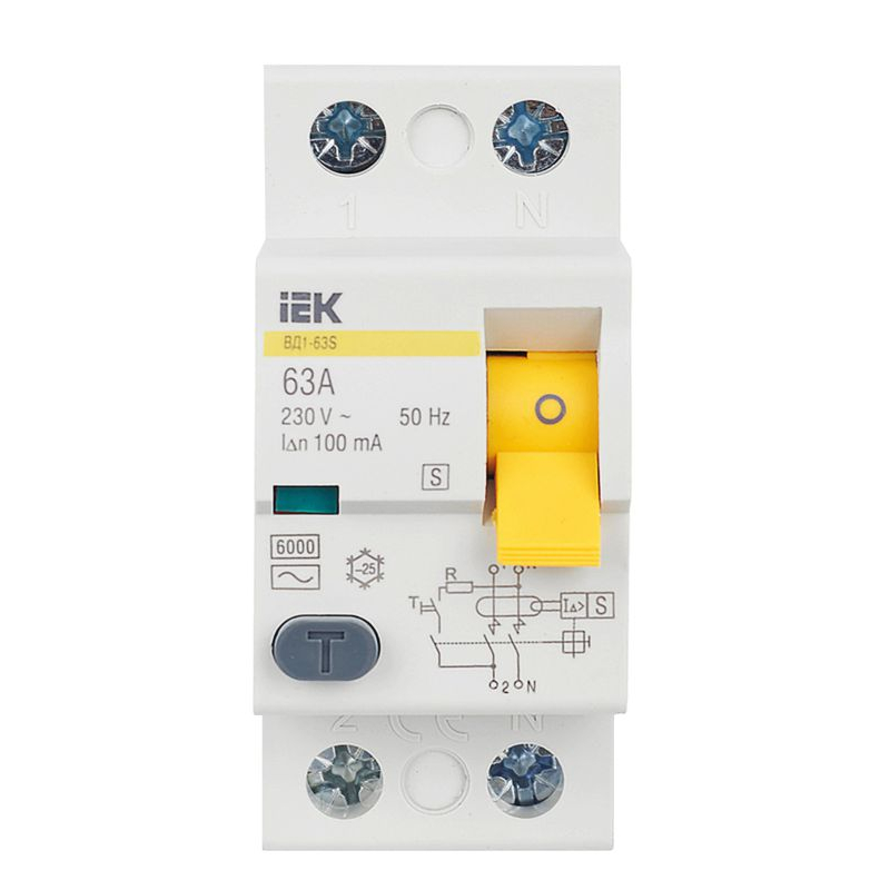 Выключатель дифференциальный (УЗО) ВД1-63S 2Р 63А 100мА IEK