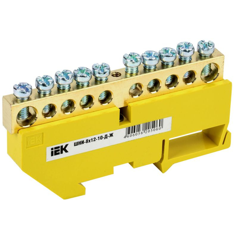 Шина PE земля на DIN-изол ШНИ-8х12-10-Д-Ж IEK