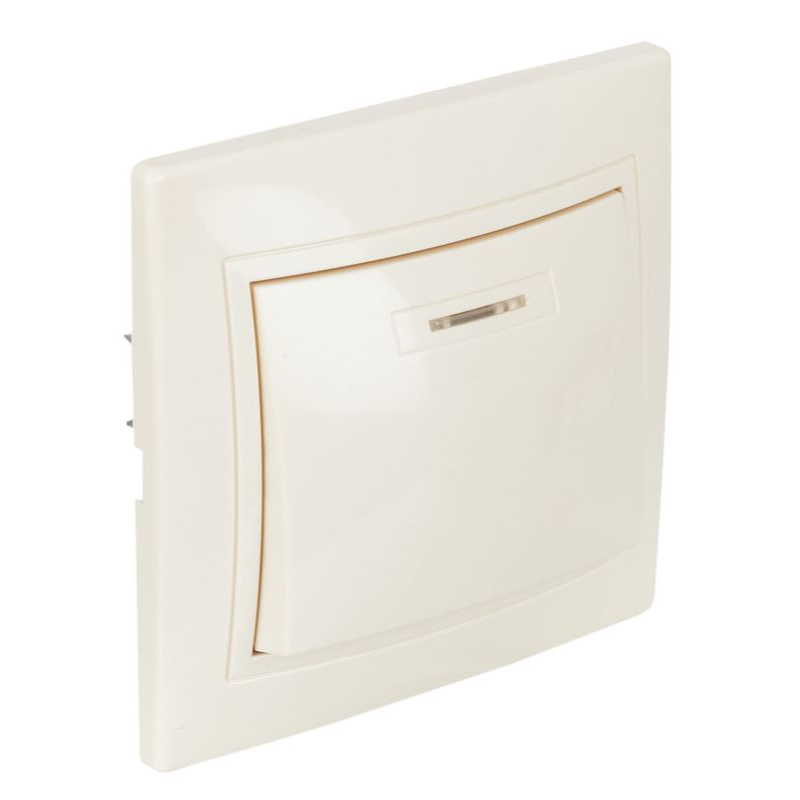 KVARTA Выключатель 1-клавишный с индикацией 10А ВС10-1-1-ККм кремовый GENERICA