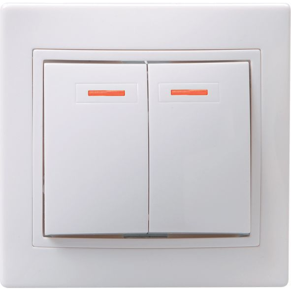KVARTA Выключатель 2-клавишный с индикацией 10А ВС10-2-1-КБ белый GENERICA
