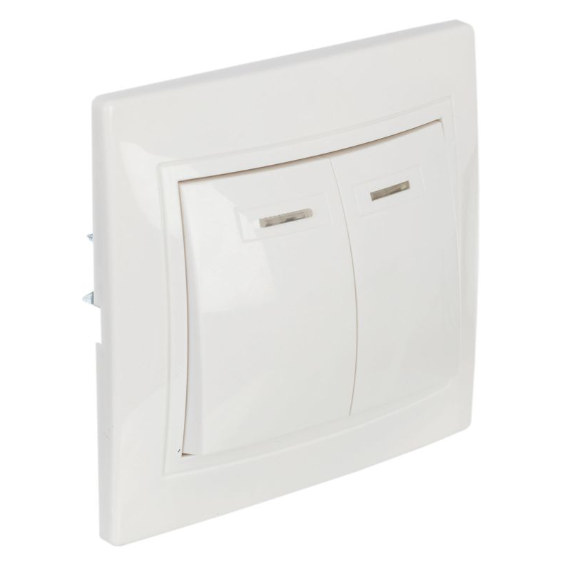 KVARTA Выключатель 2-клавишный с индикацией 10А ВС10-2-1-КБ белый GENERICA