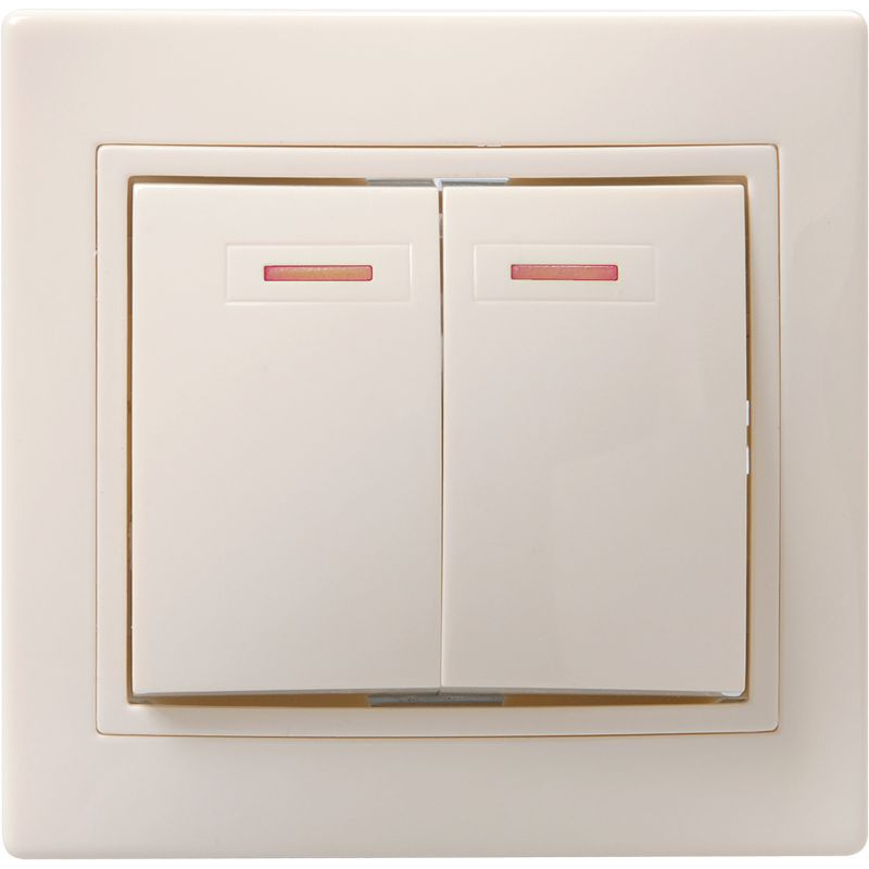 KVARTA Выключатель 2-клавишный с индикацией 10А ВС10-2-1-ККм кремовый GENERICA