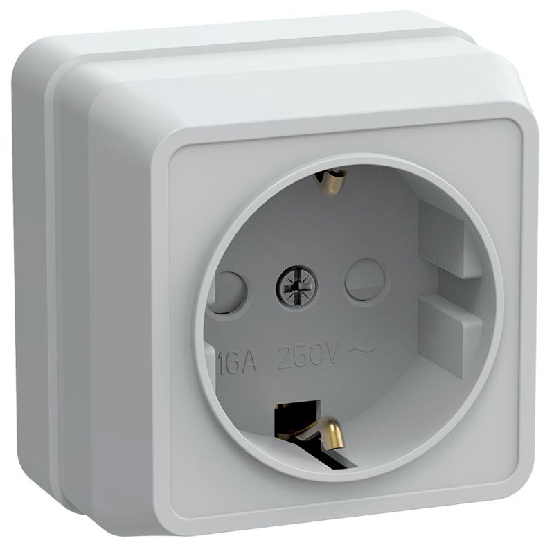 OKTAVA Розетка 1-местная с заземлением с защитными шторками для открытой установки 16А РСш20-3-ОБ белый GENERICA