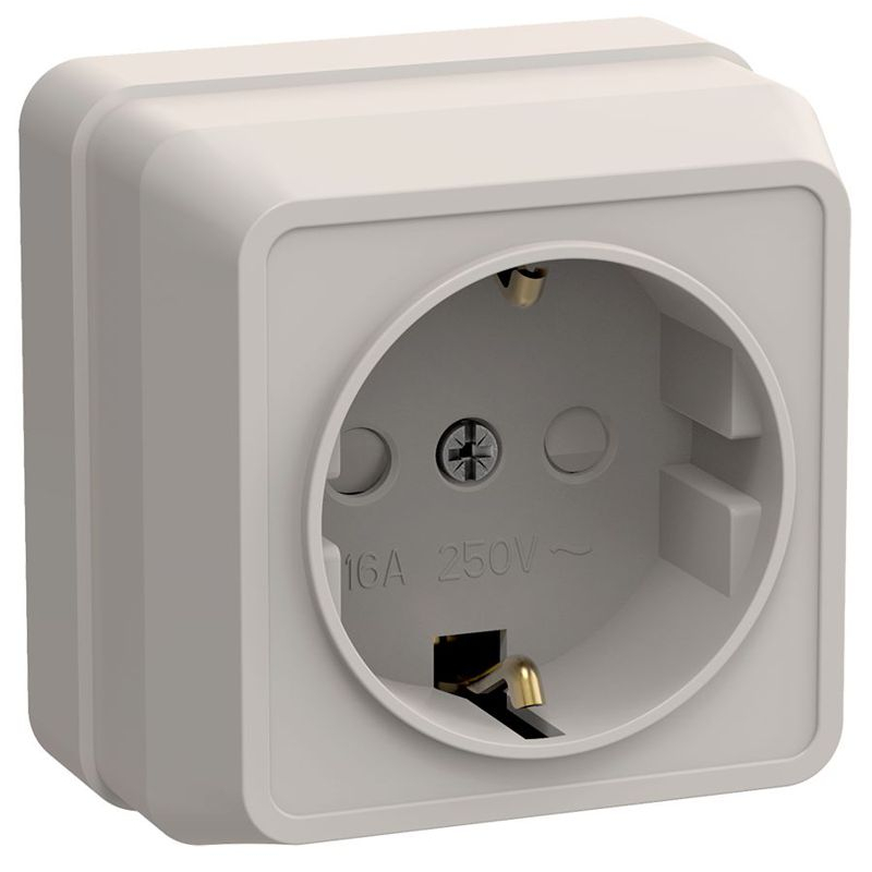 OKTAVA Розетка 1-местная с заземлением с защитными шторками для открытой установки 16А РСш20-3-ОКм кремовый GENERICA