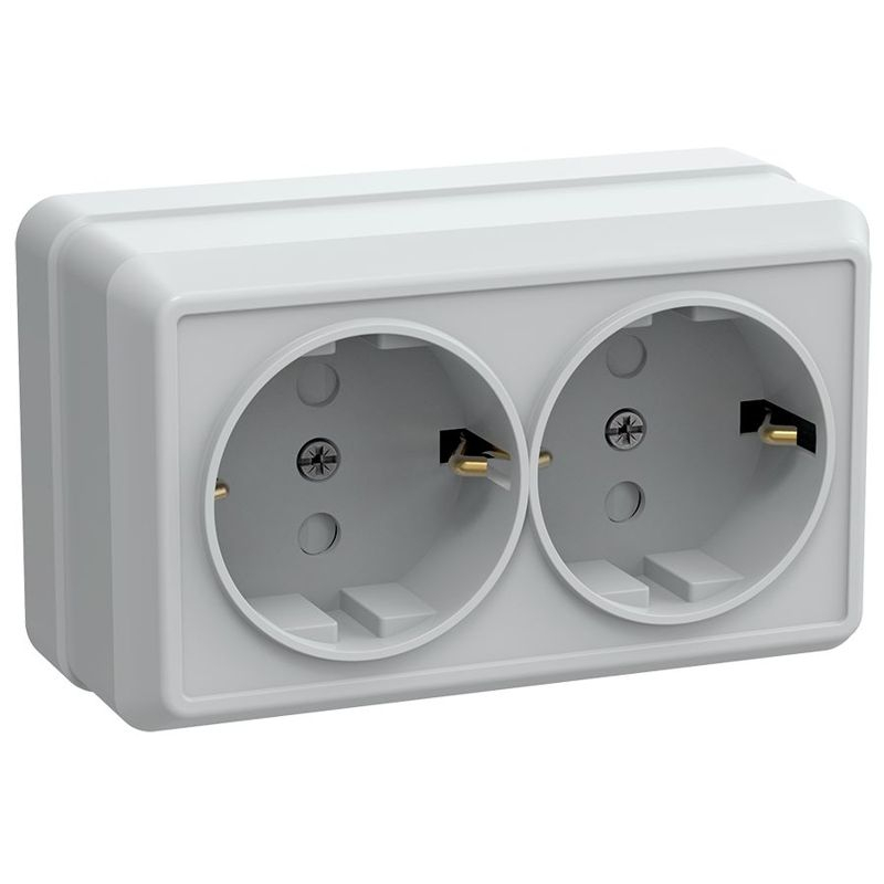 OKTAVA Розетка 2-местная с заземлением с защитными шторками для открытой установки 16А РСш22-3-ОБ белый GENERICA