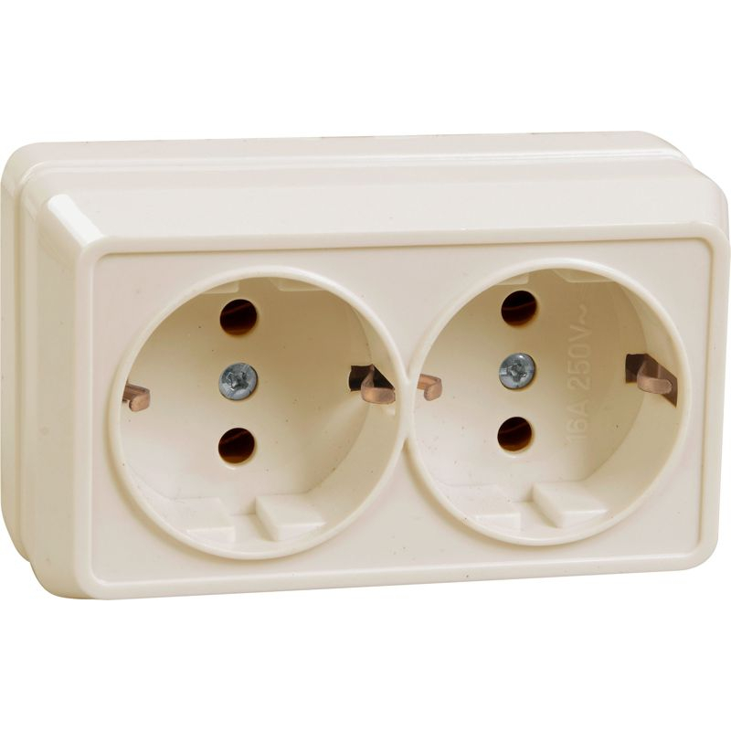 OKTAVA Розетка 2-местная с заземлением для открытой установки 16А РС22-3-ОКм кремовый GENERICA