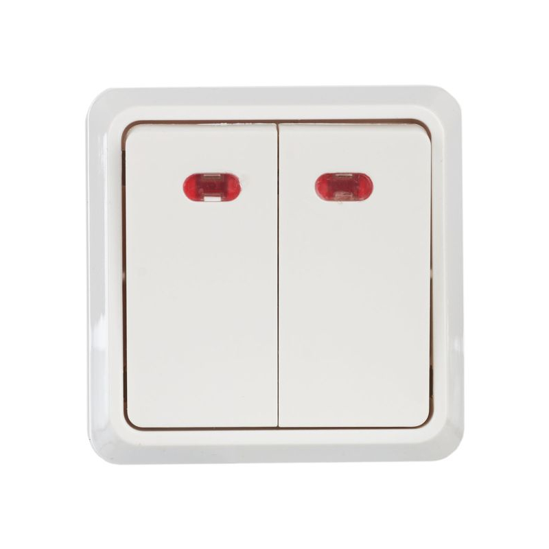 OKTAVA Выключатель 2-клавишный с индикацией для открытой установки 10А ВС20-2-1-ОБ белый GENERICA