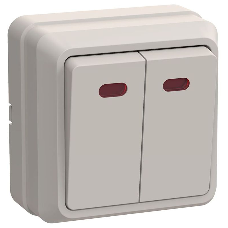 OKTAVA Выключатель 2-клавишный с индикацией для открытой установки 10А ВС20-2-1-ОКм кремовый GENERICA