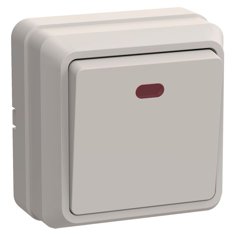 OKTAVA Выключатель 1-клавишный с индикацией для открытой установки 10А ВС20-1-1-ОКм кремовый GENERICA