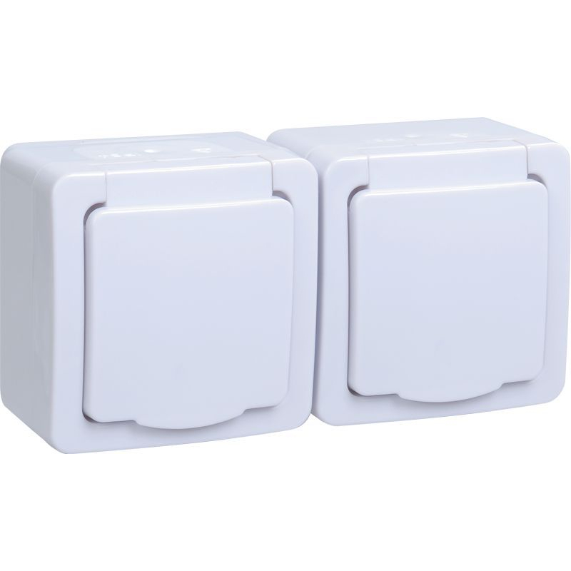 Розетка 2-местная для открытой установки РСб22-3-ГПБб с заземляющим контактом IP54 ГЕРМЕС PLUS (цвет крышки:белый) IEK