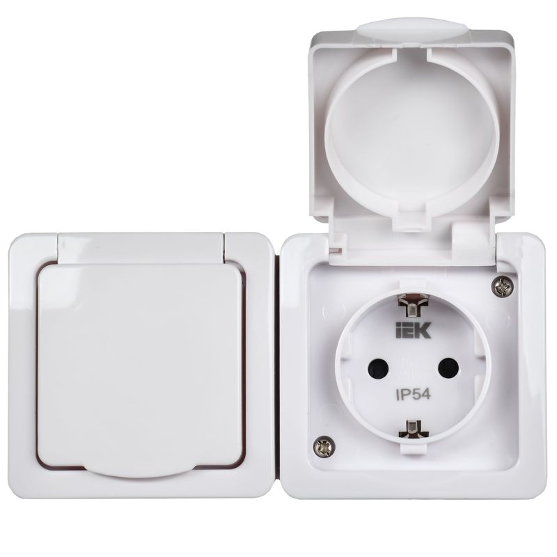 Розетка 2-местная для открытой установки РСб22-3-ГПБб с заземляющим контактом IP54 ГЕРМЕС PLUS (цвет крышки:белый) IEK