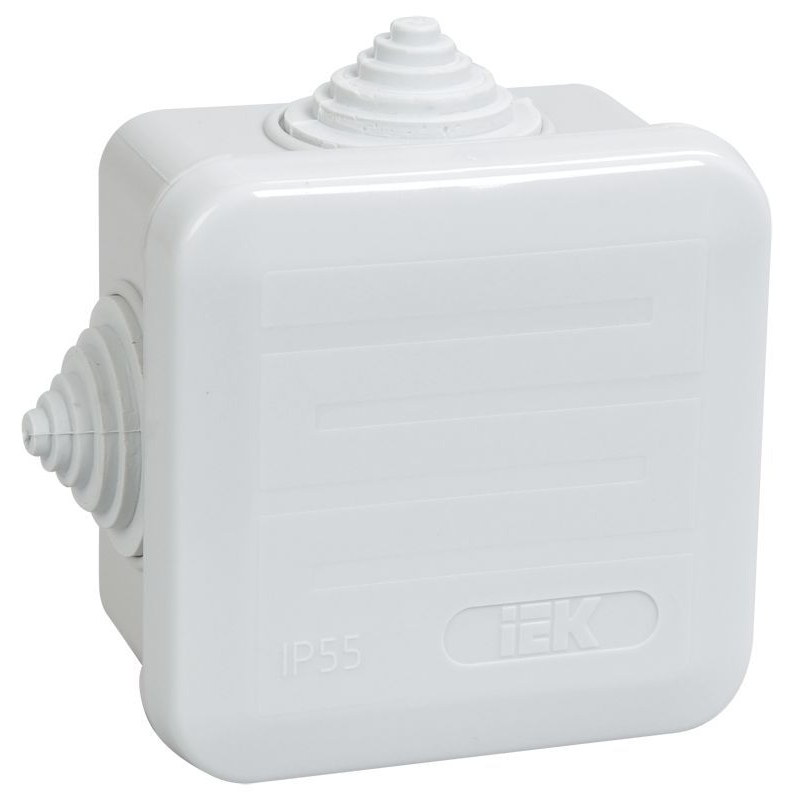 Коробка распаячная КМ41236 для открытой проводки безгалогенная (HF) 70х70х40мм с защелкивающейся крышкой IP44 4 гермоввода серая IEK