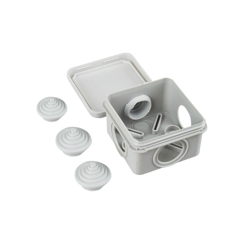 Коробка распаячная КМ41236 для открытой проводки безгалогенная (HF) 70х70х40мм с защелкивающейся крышкой IP44 4 гермоввода серая IEK