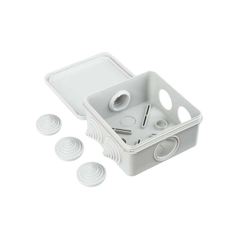 Коробка распаячная КМ41255 для открытой проводки безгалогенная (HF) 100х100х50мм с защелкивающейся крышкой IP44 6 гермовводов серая IEK