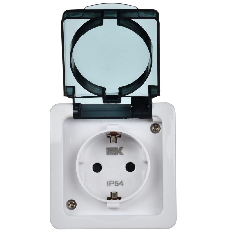 Розетка 1-местная для открытой установки РСб20-3-ГПБд с заземляющим контактом IP54 ГЕРМЕС PLUS (цвет крышки:дымчатый) IEK