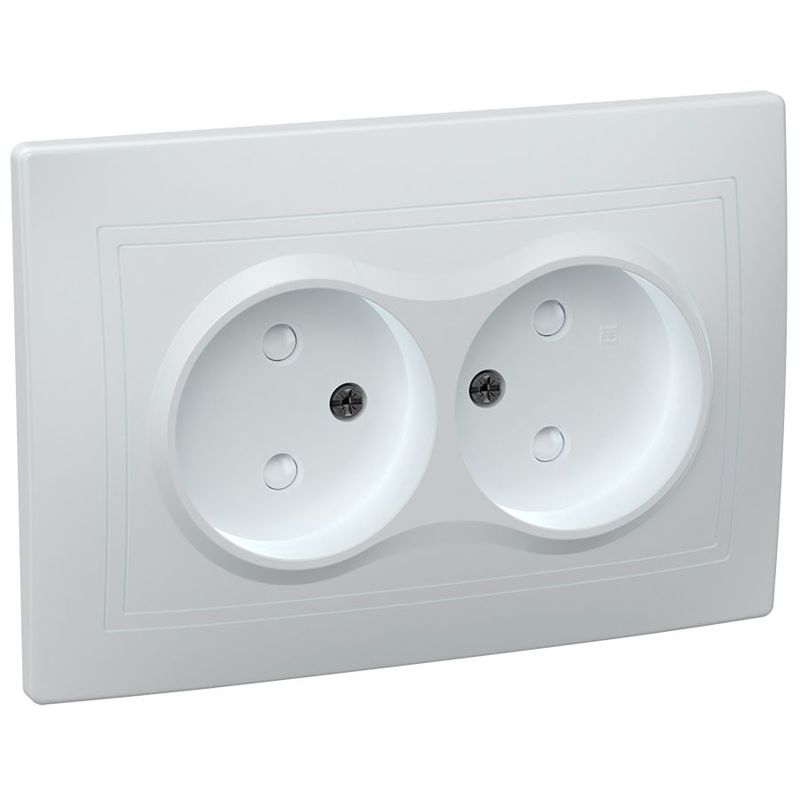 KVARTA Розетка 2-местная без заземления с защитными шторками 10А РСш12-2-КБ белый GENERICA