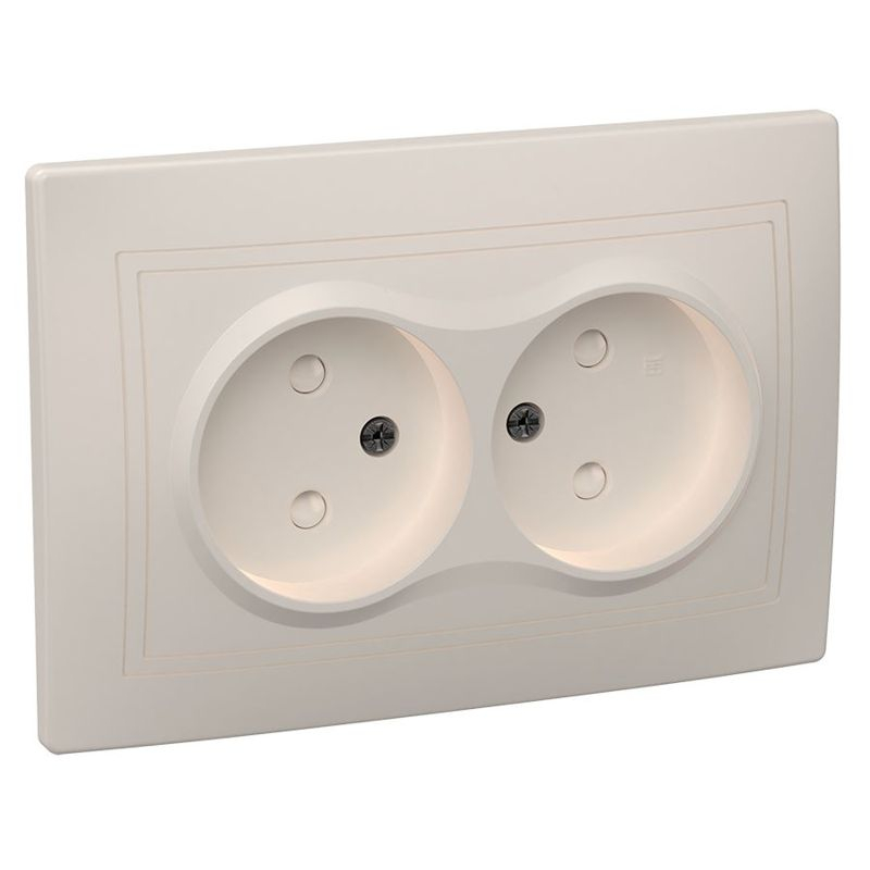 KVARTA Розетка 2-местная без заземления с защитными шторками 10А РСш12-2-ККм кремовый GENERICA