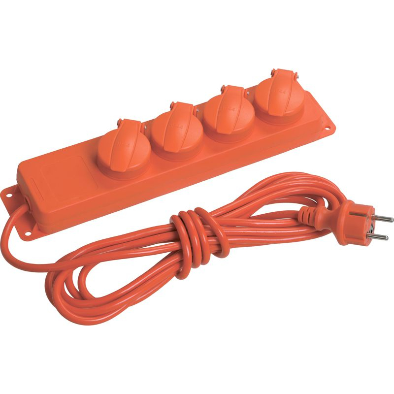 Удлинитель У04В 4 места с защитными крышками IP44 с заземлением 3х1мм2 16А/250В 5м IEK