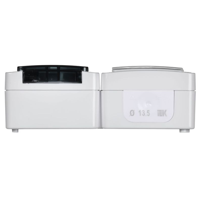 Блок горизонтальный для открытой установки БГб-22-31-ГПБд (Выключатель 1-клавишный + розетка 1-местная с заземляющим контактом) IP54 ГЕРМЕС PLUS (белый/дымчатый) IEK