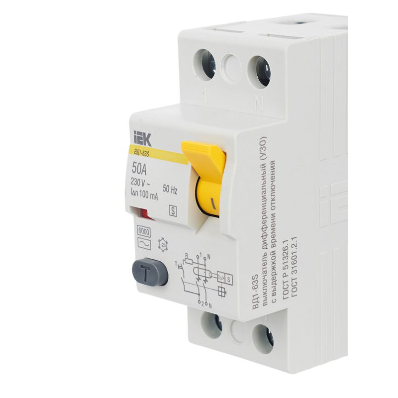 Выключатель дифференциальный (УЗО) ВД1-63S 2Р 50А 100мА IEK