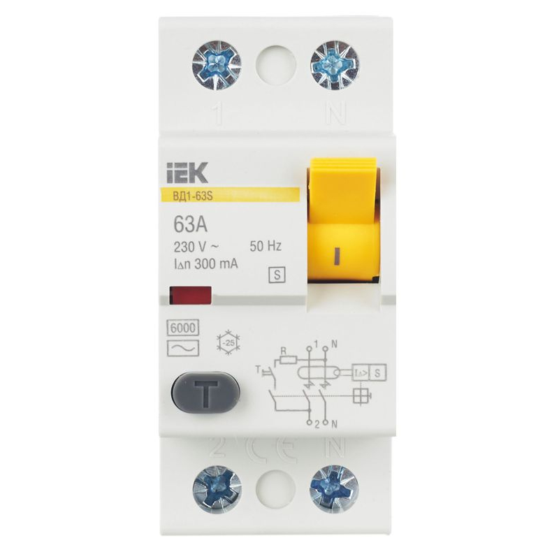 Выключатель дифференциальный (УЗО) ВД1-63S 2Р 63А 300мА IEK