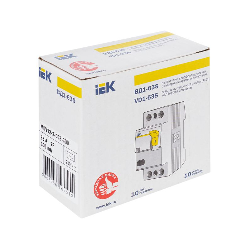 Выключатель дифференциальный (УЗО) ВД1-63S 2Р 63А 300мА IEK