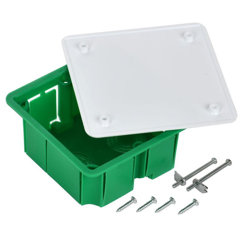 Коробка распаячная КМ41021 для полых стен безгалогенная (HF) 92х92х45мм с саморезами металлическими лапками и крышкой IEK