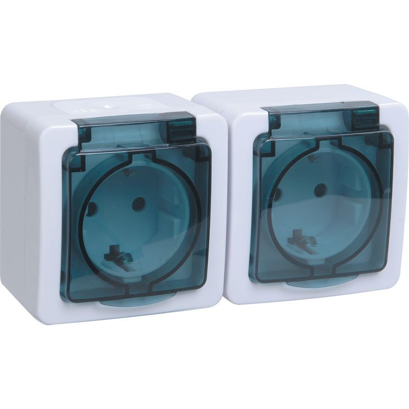 Розетка 2-местная для открытой установки РСб22-3-ГПБд с заземляющим контактом IP54 ГЕРМЕС PLUS (цвет крышки: дымчатый) IEK