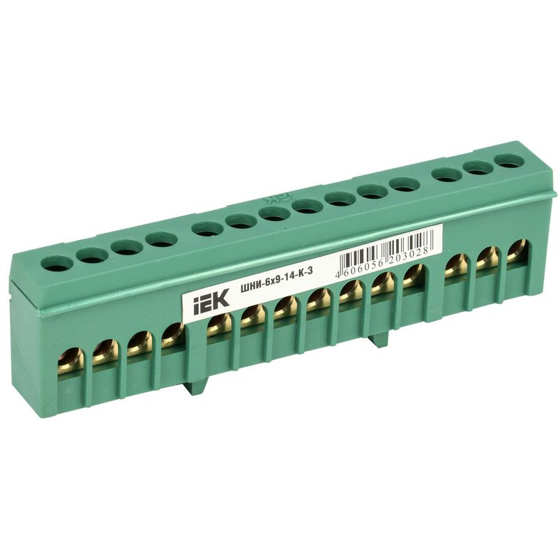 Шина PE земля в корпусном изоляторе на DIN-рейку ШНИ-6х9-14-К-З IEK