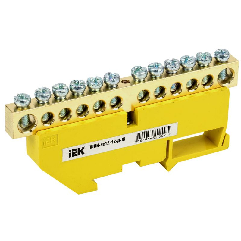 Шина PE земля на DIN-изол ШНИ-8х12-12-Д-Ж IEK
