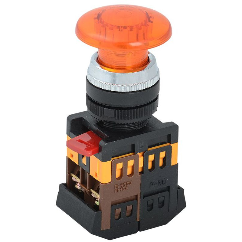 Кнопка управления AELA-22 Грибок d=22мм 1з+1р неон/240В желтая IEK