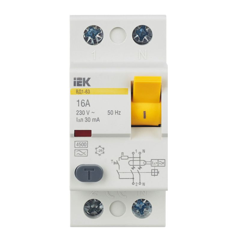 Выключатель дифференциальный (УЗО) ВД1-63 2Р 16А 30мА тип А IEK