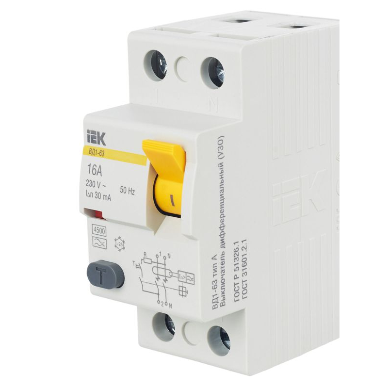 Выключатель дифференциальный (УЗО) ВД1-63 2Р 16А 30мА тип А IEK