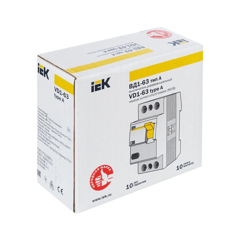Выключатель дифференциальный (УЗО) ВД1-63 2Р 16А 30мА тип А IEK