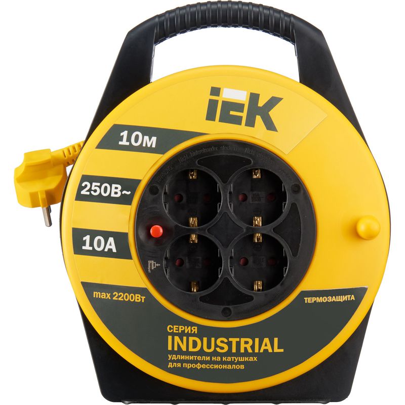 Катушка УК10 4 места с заземлением с термозащитой 3х1,0мм2 Industrial 10м IEK