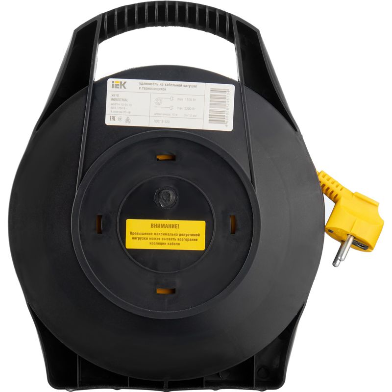 Катушка УК10 4 места с заземлением с термозащитой 3х1,0мм2 Industrial 10м IEK