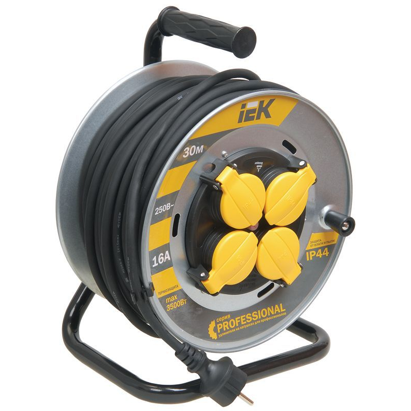 Катушка УК30 4 места IP44 с заземлением с термозащитой КГ 3х1,5мм2 на металлическом барабане Professional 30м IEK