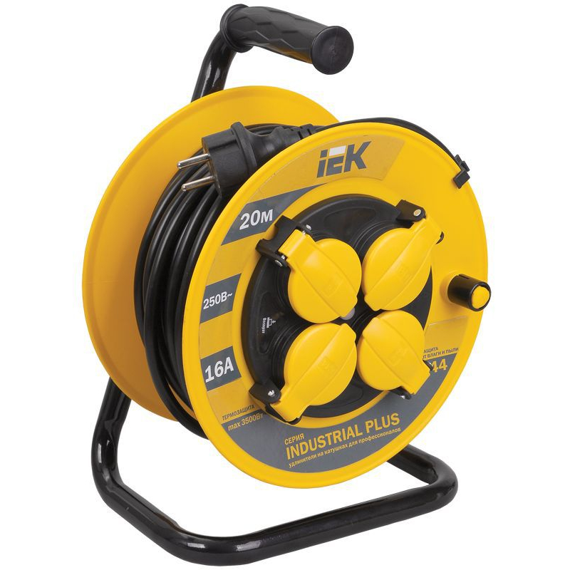 Катушка УК20 4 места IP44 с заземлением с термозащитой 3х1,5мм2 Industrial plus 20м IEK