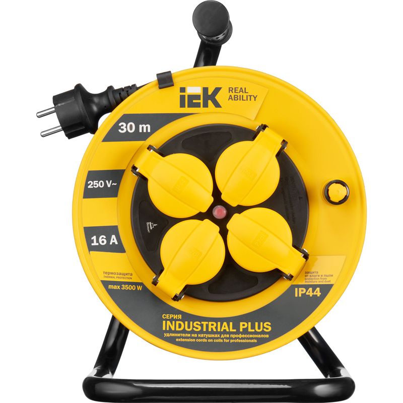 Катушка УК30 4 места IP44 с заземлением с термозащитой 3х1,5мм2 Industrial plus 30м IEK