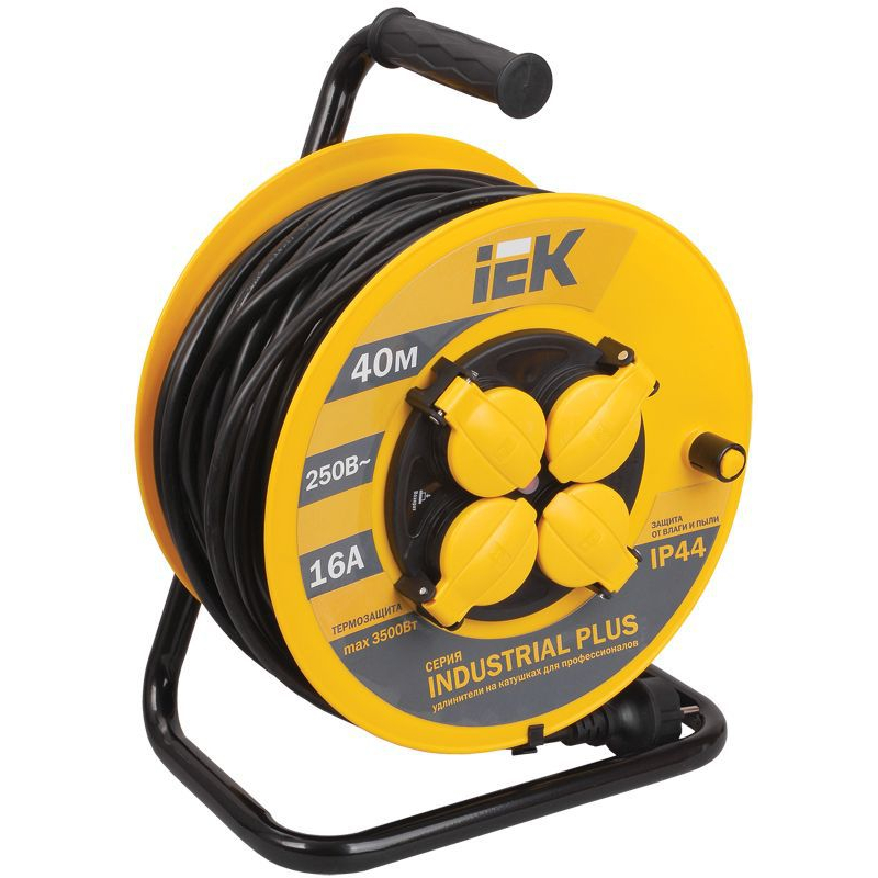 Катушка УК40 4 места IP44 с заземлением с термозащитой 3х1,5мм2 Industrial plus 40м IEK