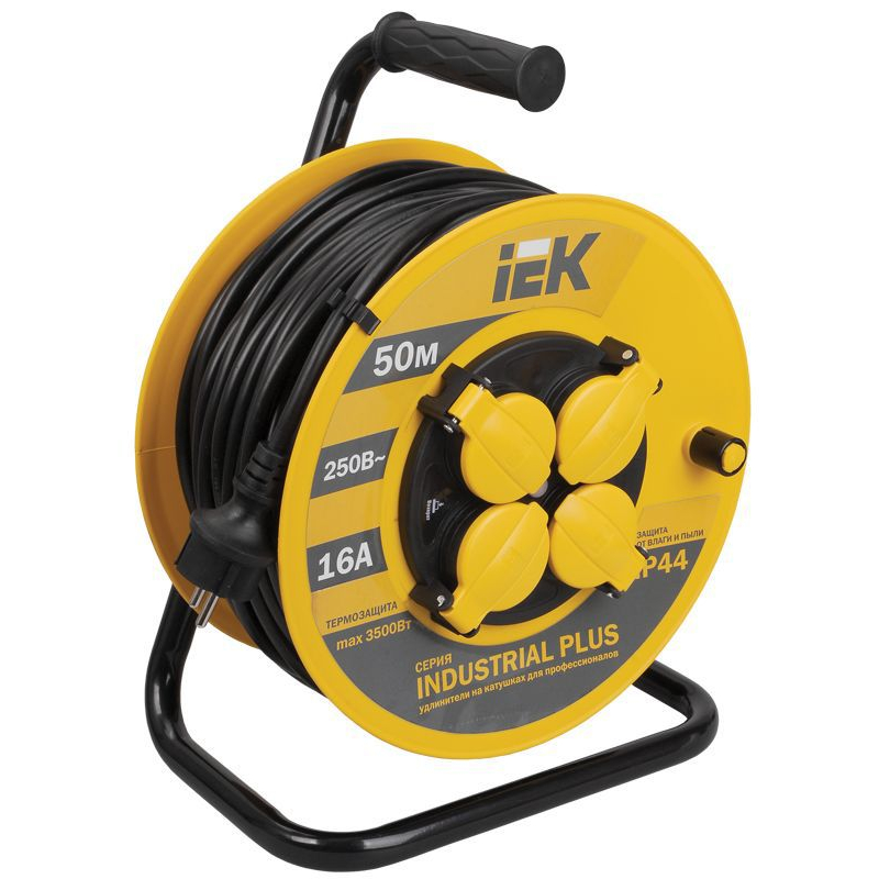 Катушка УК50 4 места IP44 с заземлением с термозащитой 3х1,5мм2 Industrial plus 50м IEK