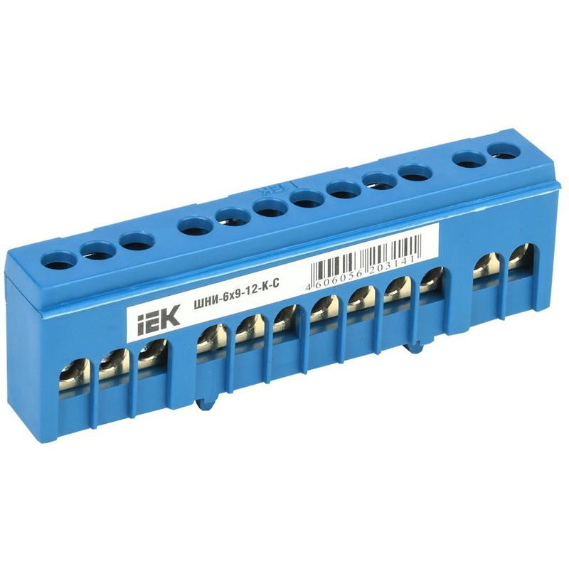 Шина N ноль в корпусном изоляторе на DIN-рейку ШНИ-6х9-12-К-С IEK