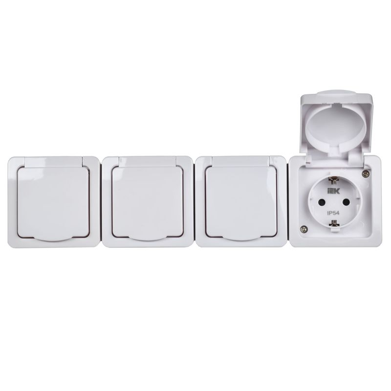 Розетка 4-местная для открытой установки РСб24-3-ГПБб с заземляющим контактом IP54 ГЕРМЕС PLUS белый IEK